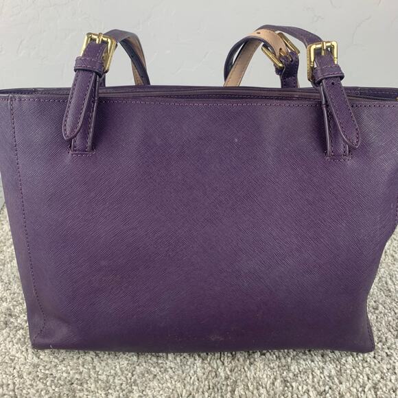 Tory Burch Leather York Buckle Tote Women's Purple Luxury Gold Tone Hardware - Picture 2 of 11
